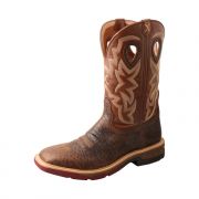 Twisted X Mens Alloy Safety Square Toe Western Work Boot Smokey Chocolate and Spice