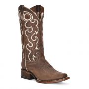 Corral Circle G Chocolate Cutout & Embroidery Square Toe Womens Western Boot
