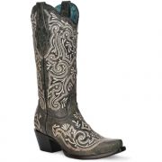 Corral Black Embroidery & Crystals Womens Western Boot