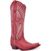 Corral Circle G Ladies Red & White Embroidery Tall Pointed Toe Boots