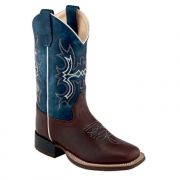 Old West Youth Square Toe Western Boot Brown and Blue