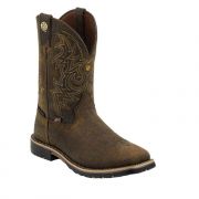 Justin Mens George Strait Fireman Square Toe Western Boot Brown