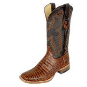 Cowtown Caiman Belly Print R Toe Mens Western Boot - Cognac
