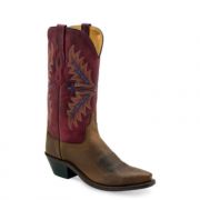 Old West Womens Snip Toe Cloudy Western Boots Brown-Burgundy