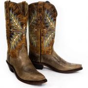 Old West Womens Lined Cactus Cowboy Boots Light Brown Burnt