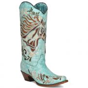 Corral Horse Inlay & Embroidery Iridescent Collection Womens Western Boot - Aqua