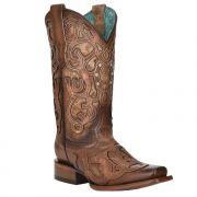 Corral Horseshoe Crystal Embroidery Snip Toe Womens Western Boot - Brown