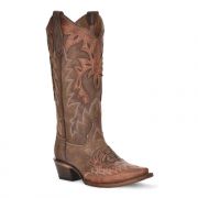 Corral Overlay Embroidery Wing Snip Toe Womens Western Boot - Chocolate