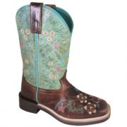 Smoky Mountain Youth Wildflower Square Toe Western Boot Brown and Turquoise