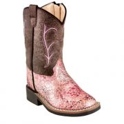 Jama Kids Leatherette Square Toe Western Boot Brown and Pink