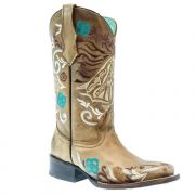 Corral Horse Embroidery Leather Tan Girls Western Boot