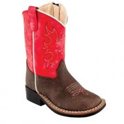 Old West Youth Square Toe Western Boot Brown and Red