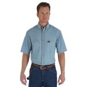 Wrangler Mens Short Sleeve Riggs Workwear Chanbray Western Work Button Shirt Blue
