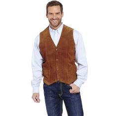 Cripple Creek Mens Snap Front Suede Leather Vest Cognac