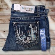Grace in LA Womens Western Cactus Leather Embroidered Jeans