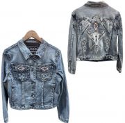 Grace in LA Womens Embroidery and Print Denim Jacket