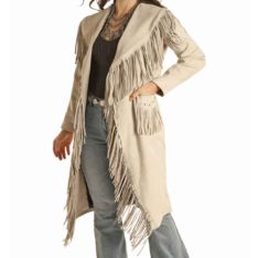 Powder River Outfitters Womens Long Suede Fringed Jacket - Natural