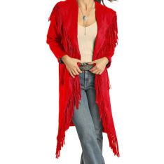 Powder River Outfitters Womens Long Suede Fringed Jacket - Red