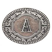 Montana Silversmiths Oval Cameo Initital Attitude Western Belt Buckle with Rose Gold Inlay