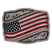 Montana Silversmiths Classic Painted Waving American Flag Attitude Western Belt Buckle