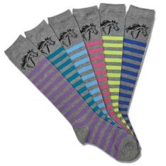 Awst Ladies Knee High Horse Head Socks Grey Striped