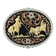 Montana Silversmiths Team Roper Attitude Tri Color Western Belt Buckle