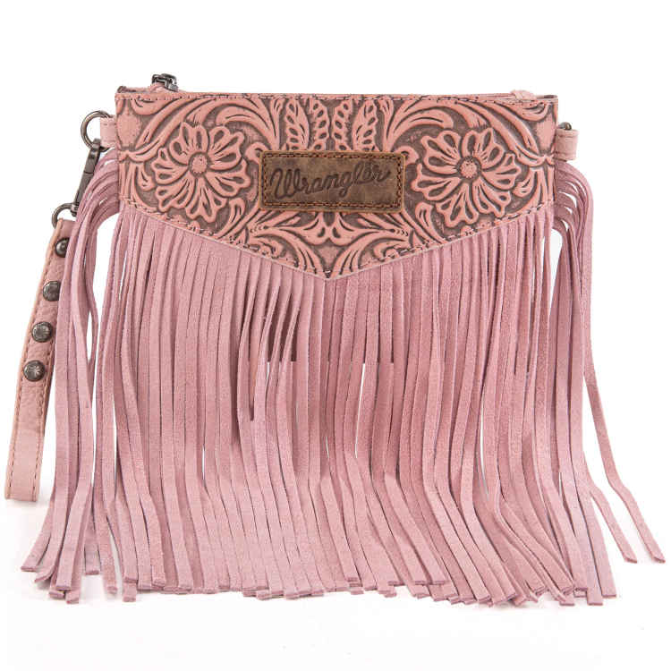 Wrangler Vintage Floral Tooled Collection Fringe Wristlet Crossbody ...