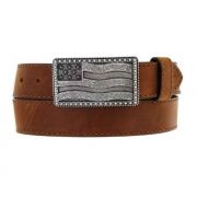 Justin Mens Flying High Western Belt with American Flag Buckle Brown