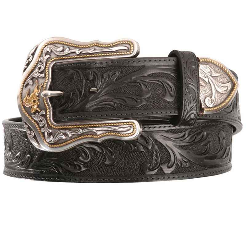 Tony Lama Mens Embossed Leather Western Belt with Bronc Rider Buckle ...