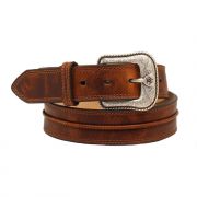 Ariat Mens Leather Western Belt with Logo Buckle Brown