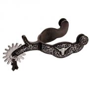 Weaver Mens Show Spurs with Engraved Floral Trim and  Longhorn Accent Black Steel
