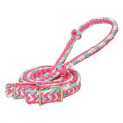 Weaver Leather Braided Nylon Barrel Reins Pink White Mint and Sparkle 8ft
