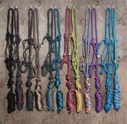 Proefessionals Choice Rope Halter with Lead Black Turquoise and Tan