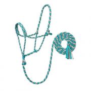 Weaver Braided Rope Halter With Lead Turquoise and Gray