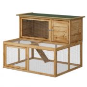 2 Story Wooden Chicken Coop Rabbit Hutch Hen Cage with Ramp and Run Area