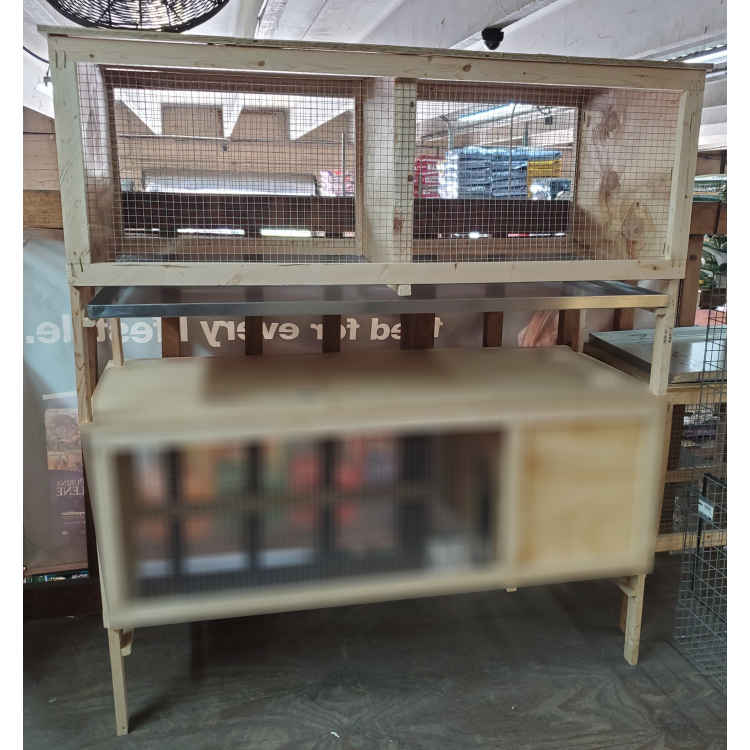 Wood and Wire Elevated Rabbit Hutch With Divider Jumbo Sunset Feed