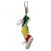 A and E Cage Co Happy Beaks Sneakers on a Line Hanging Bird Toy